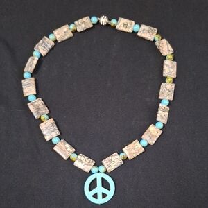 Artisan Turquoise and Brown Peace Necklace